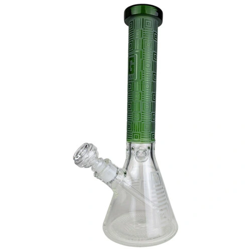 15" Etched Decal Square Beaker Water Pipe - with 14m Bowl Glass Pipe Glass Smoking Pipe Smoke Rolling Paper Water Pipe