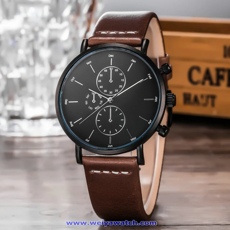 Logotipo personalizado a los hombres de cuarzo cristal Reloj de pulsera suizo para el hombre (WY-17013B)