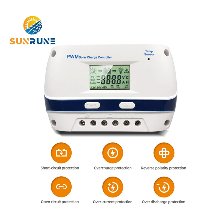 Controlador de carga solar PWM 12V/24V tensión nominal 10A 20A 30A 40A 50A 60A controlador de panel solar de pantalla LCD