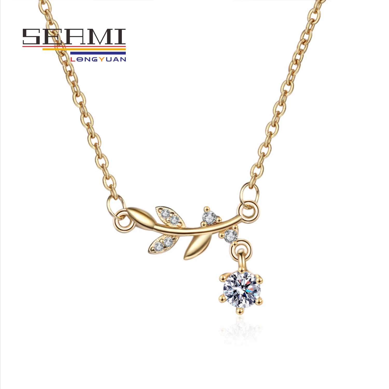 Floral Olive Leaf Gold Cross Chain Diamond Pendant Flower Necklace