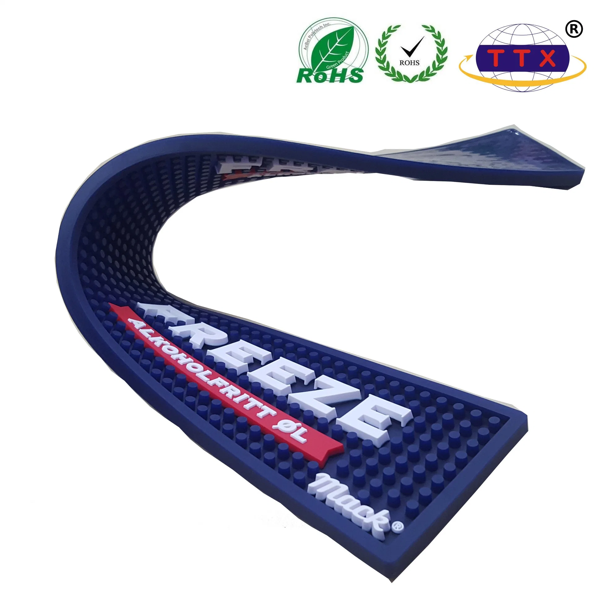 Customized Embossing Logo Soft Flexible PVC Bar Mat Non Slip Easy Clean Bar Drip Drain Mat