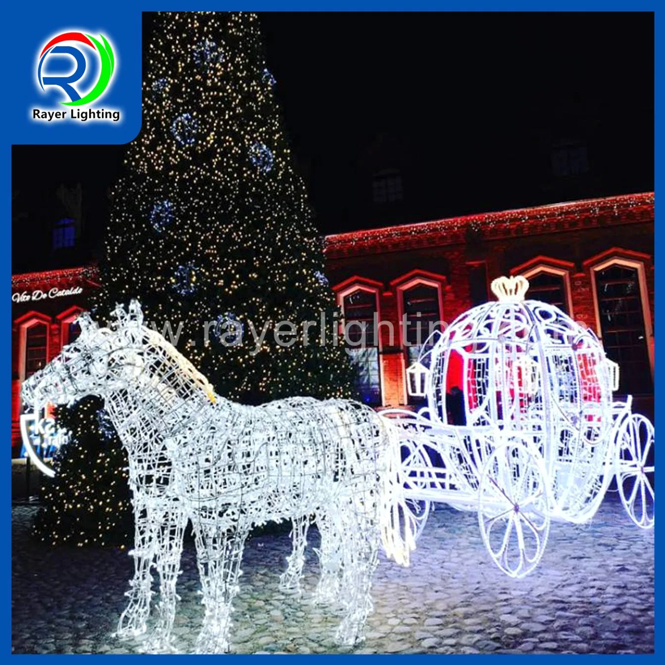 Outdoor Animal Figure Christmas Garden Flying Unicorn and Carriagemotif Light