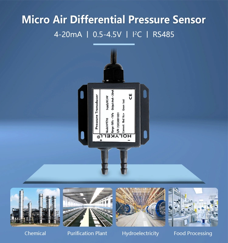 Alta precisión Holykell 100 Pa Transmisor de presión diferencial para el sistema HVAC