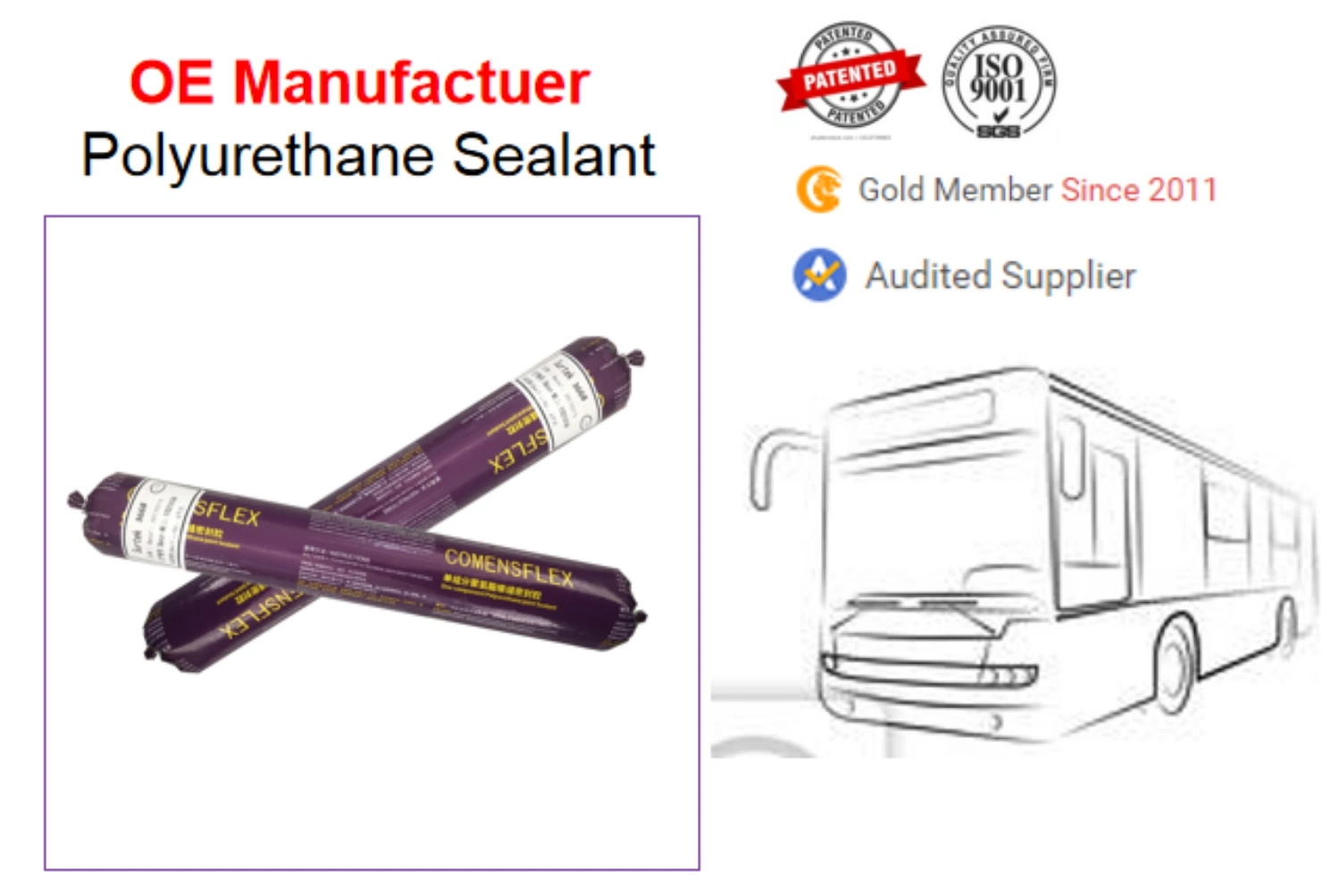 Haute résistance vitrage pare-brise du véhicule direct de l'automobile mastic colle polyuréthane