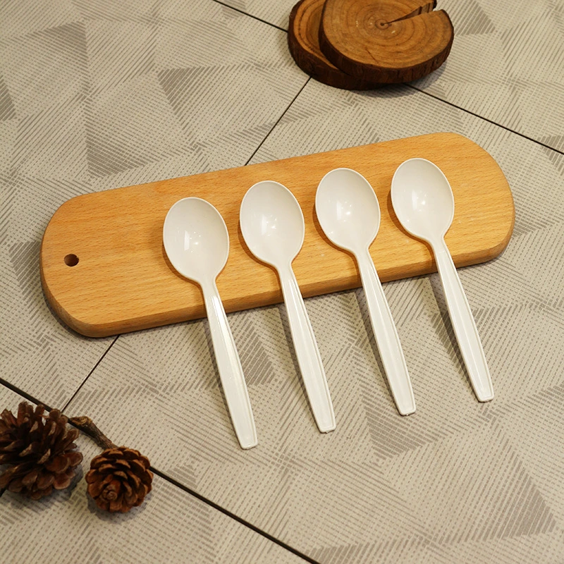 Custom Simple Disposable Cutlery Plastic 502 Spoons Independently Packaged Takeaway Meal Plastic Spoon Tableware Wholesale (RE-03)