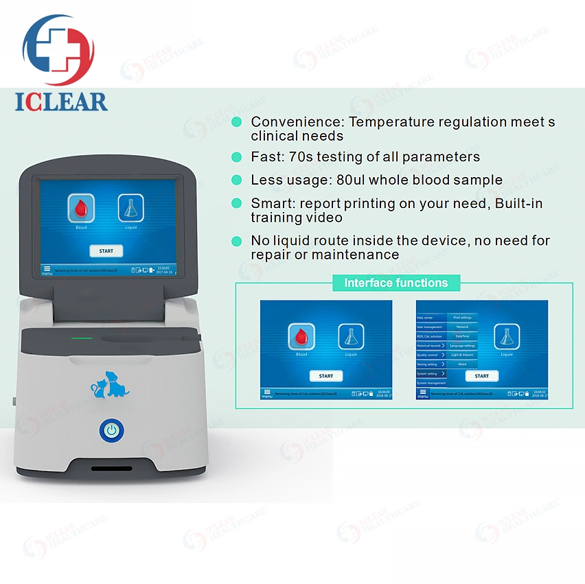 Whole Blood Poct Veterinary Portable Blood Gas Analyzer