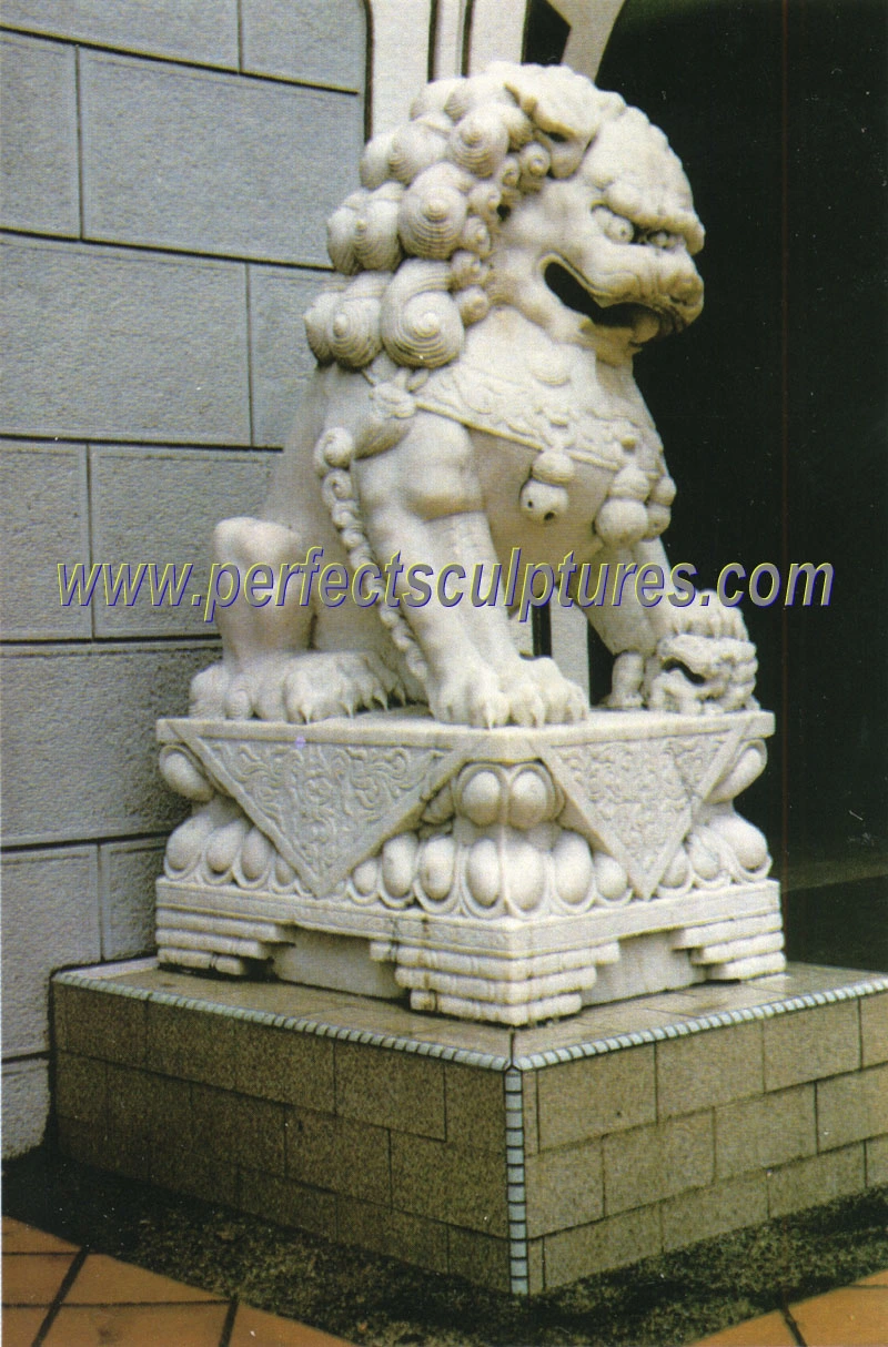 El tamaño de la vida de los animales tallados en piedra de la escultura de mármol tallado China Fu Foo perro León Estatua de la puerta (SY-D011)