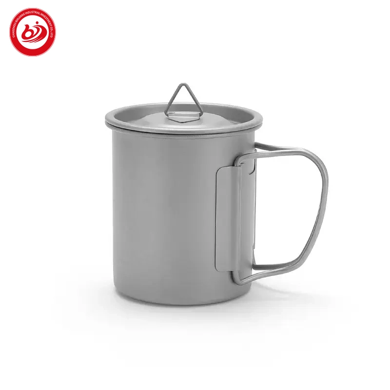 Hot sale vaisselle ustensiles de pique-nique extérieur Camping Mug équipement de cuisine Ensemble de cuisson de voyage, bol en titane avec couvercle