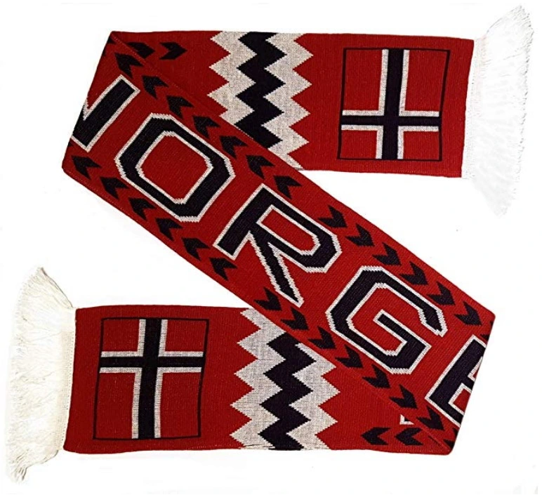 Fan Wear Norge Polyester Printing scarves acrílico Jacquard tricotado Cachecol