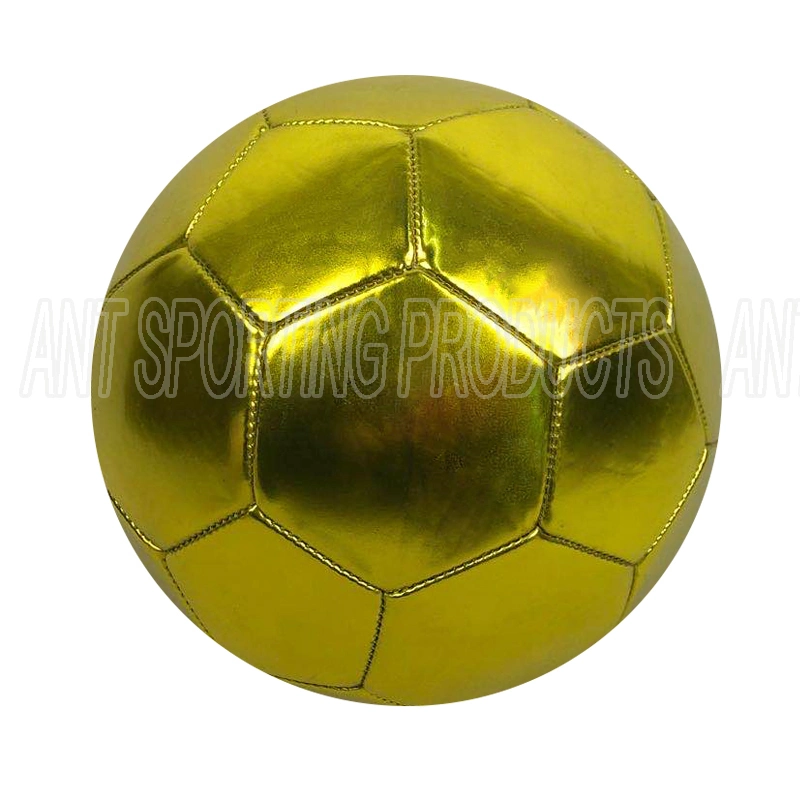 PVC de color oro metálico de cuero de tamaño de la pelota de fútbol cinco