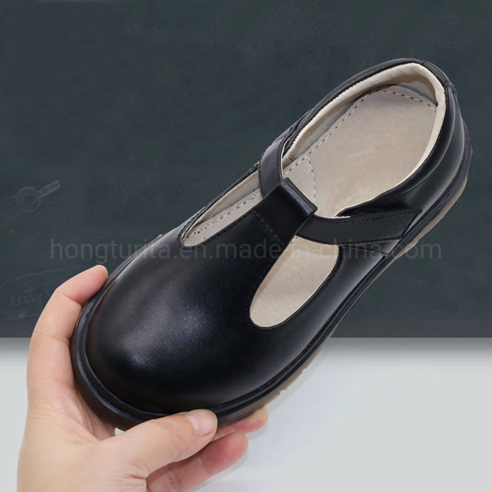 Kids School Shoe Leather Chunky T-Bar School Shoes