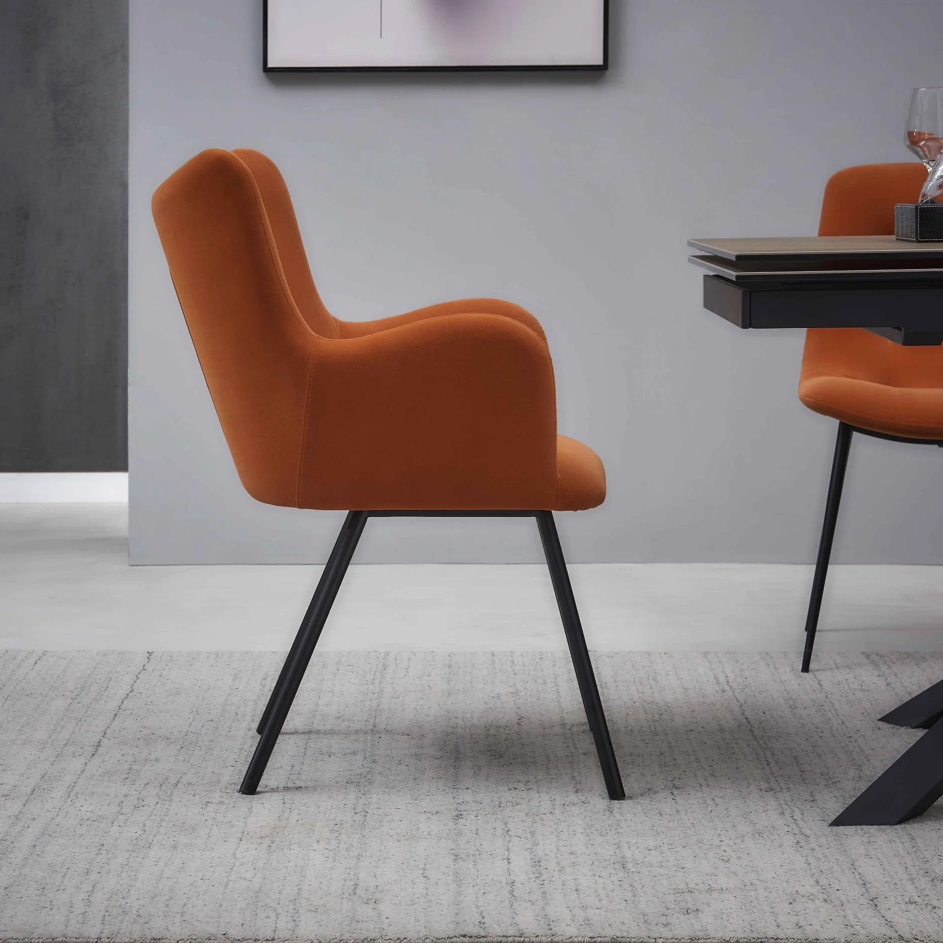 Factory Orange Dining Chair Powder Coating Metal Leisure Furniture