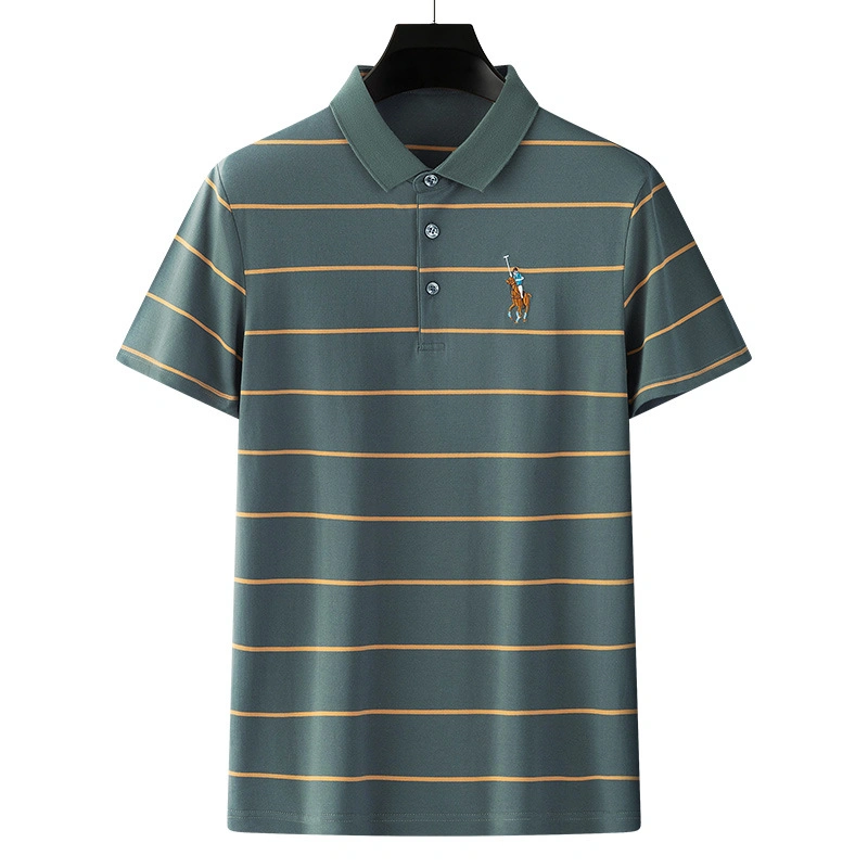 Summer Short Sleeve Striped Embroidery Business High-End Lapel Short Men's Polo Shirt