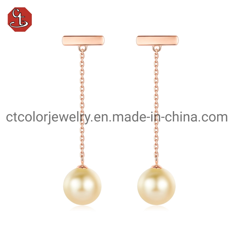 925 Silver Jewelry Earring with Champagne Pearl, 14/18K Gold Plated For Women