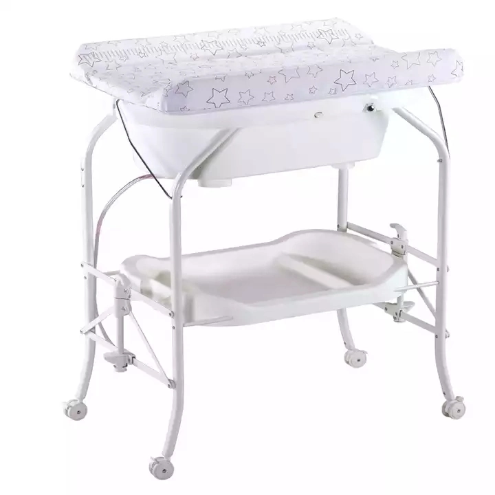 BS220c Mesa de pañales plegable para bebés más barata con ruedas y almacenamiento Mesa de baño para bebés