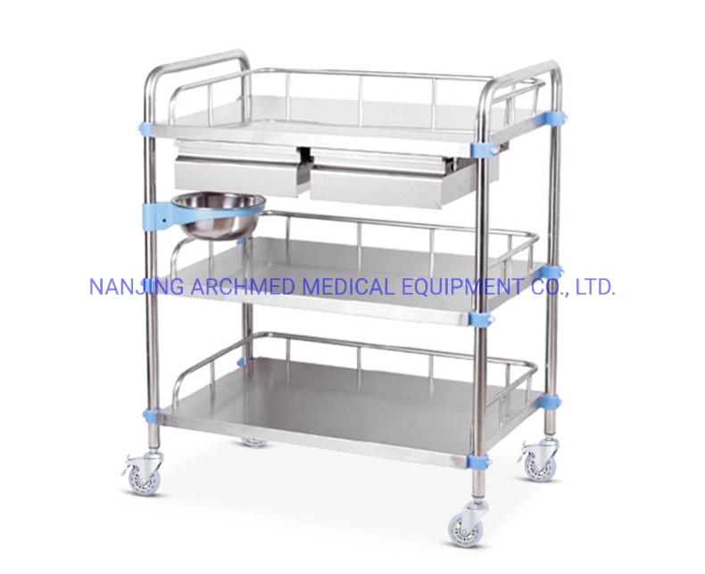 Customized Professional Stainless Steel First Aid Treatment Cart Medical Instrument Trolley