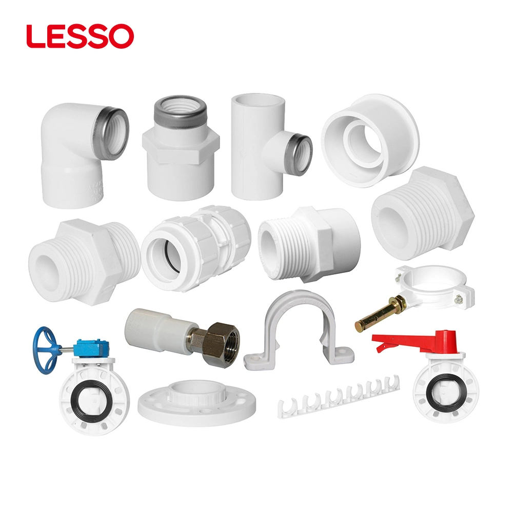 Lesso Male Female Elbow PVC-U Solvent Weld Fittings Thread Tee Union Flange PVC Reducer Adapter Plastic Pipe Fittings