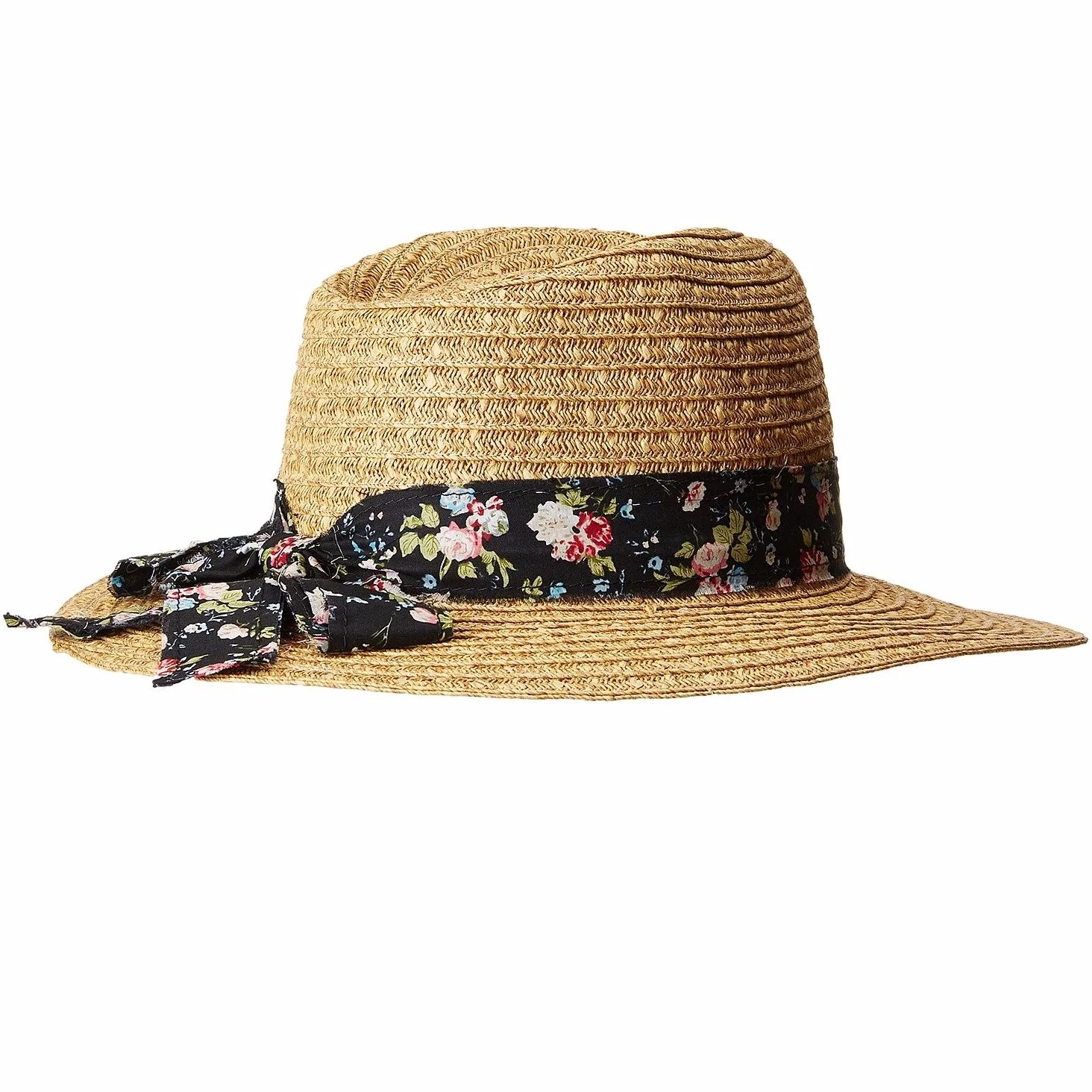 La moda de verano de la mujer de paja de papel de Fedora sombrero con telas Hatband