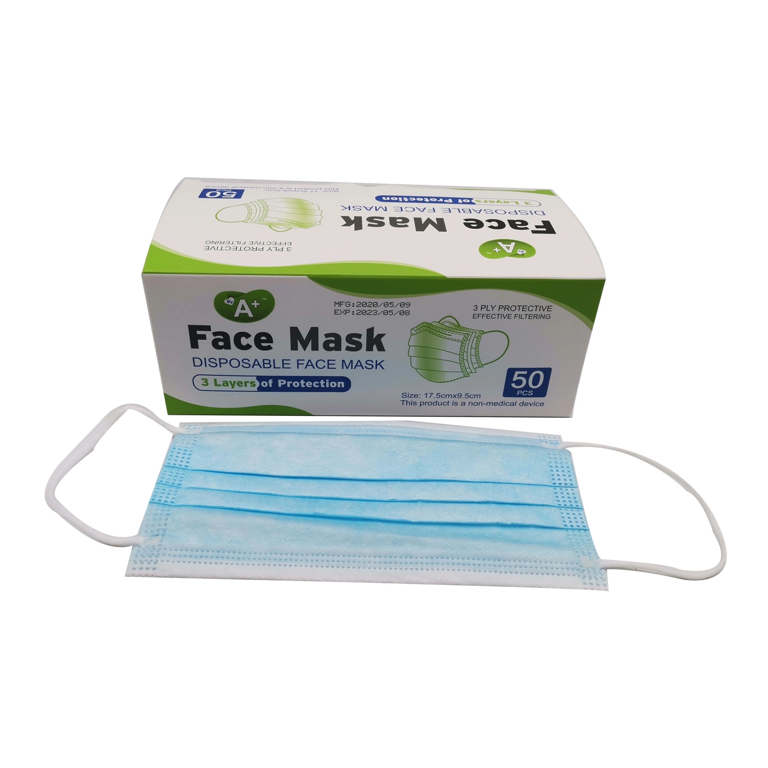 Bajo precio al por mayor 3 capas de protección de Nonwoven Mascarilla desechable