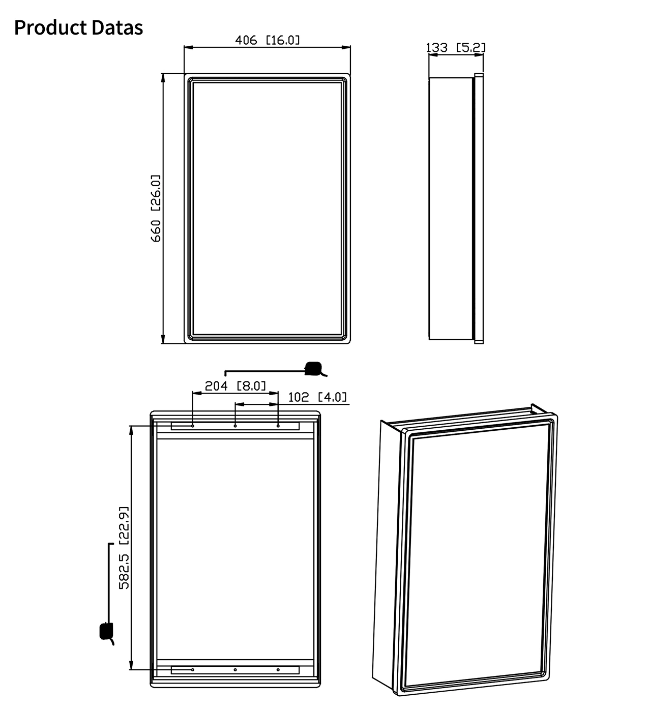 Black Frame 26 Inch X 16 Inch Aluminum Bathroom Medicine Cabinet Recess or Surface Mount Can Be Installed with Left or Right-Hand Swing