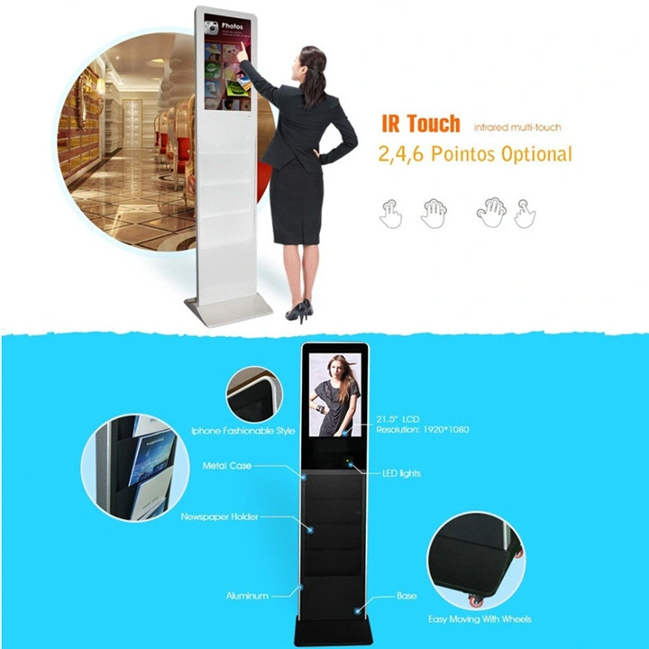 Photo Booth Kiosk 21.5 Inch Floor Stand with Android/Windows/Single Advertising Signs Download Ad Player Wall Mount Tablet