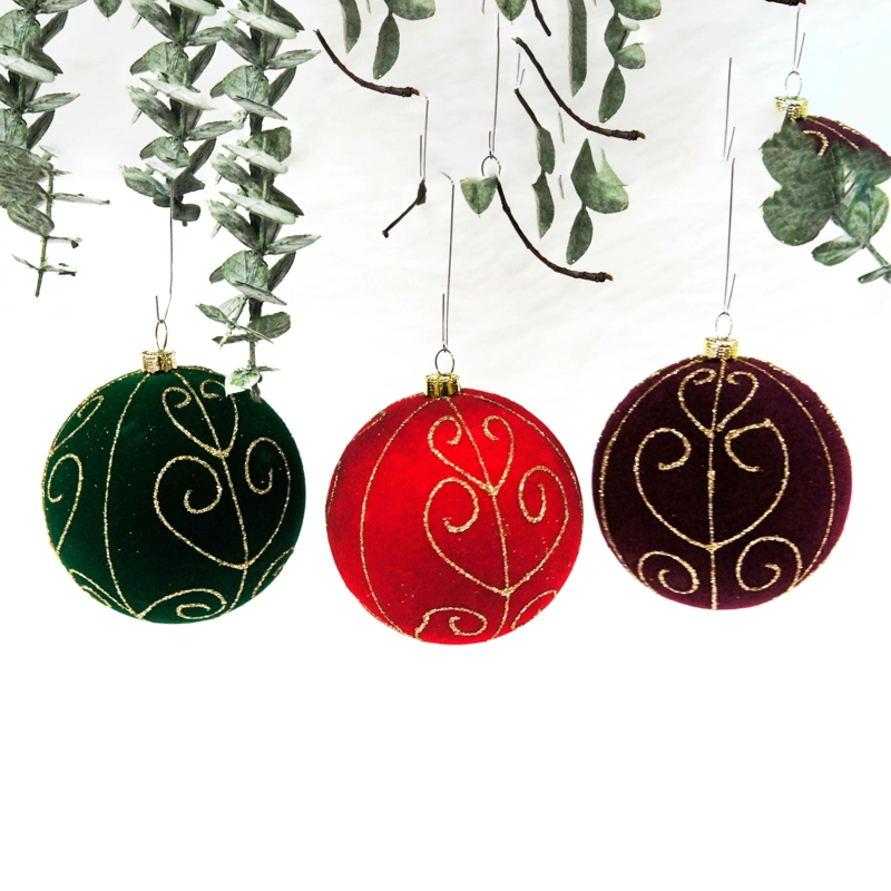 Red and Green New Flocking Christmas Glass Ball Hanging Christmas Tree Decoration