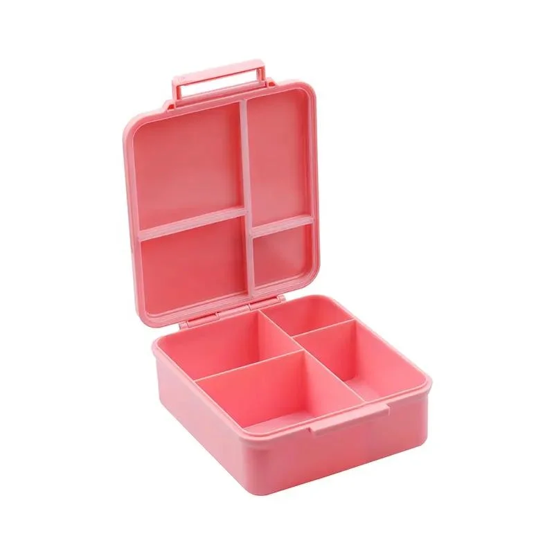 Kunststoff-Lebensmittel-Box 4 Fächer Kinder Bento-Box mit Deckel Schule Tritan Food Grade BPA Free Lunch Box mit Essen Glas