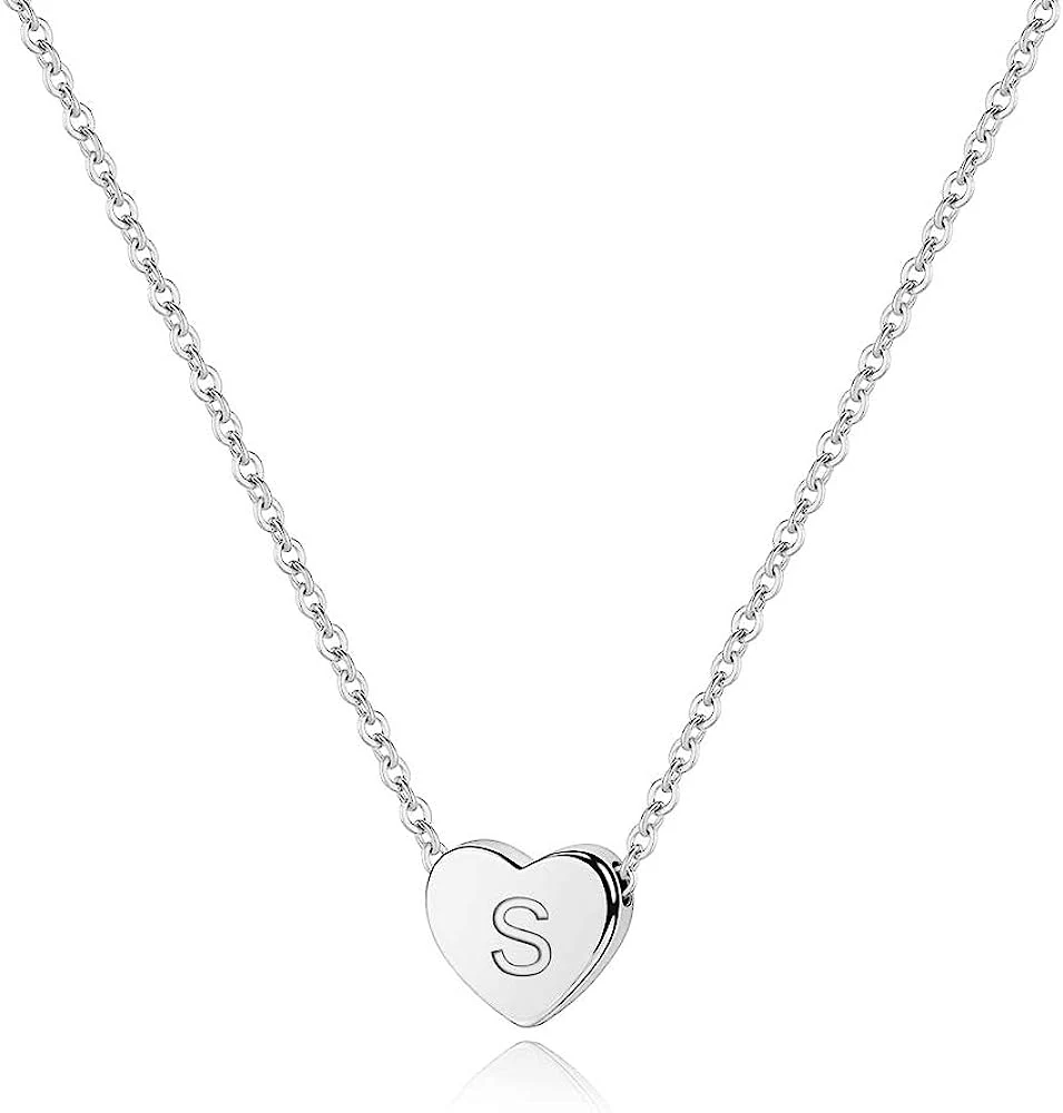 Dainty Letter Gold 14K Gold Plated Silver Sterling Silver Heart Initial Necklace