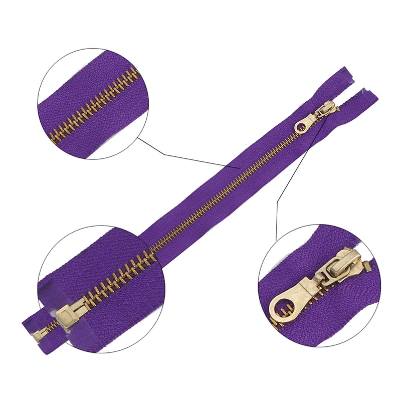 Purple Color 5# Brass Metal Sewing Zipper Separate Open Tail Zippers