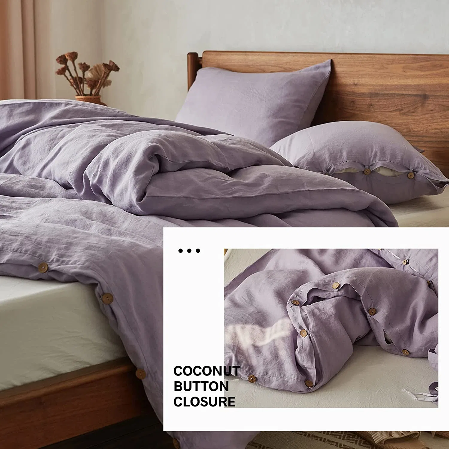 100% Linen Duvet Cover Set, 3 Piece Belgian Flax Breathable Bedding