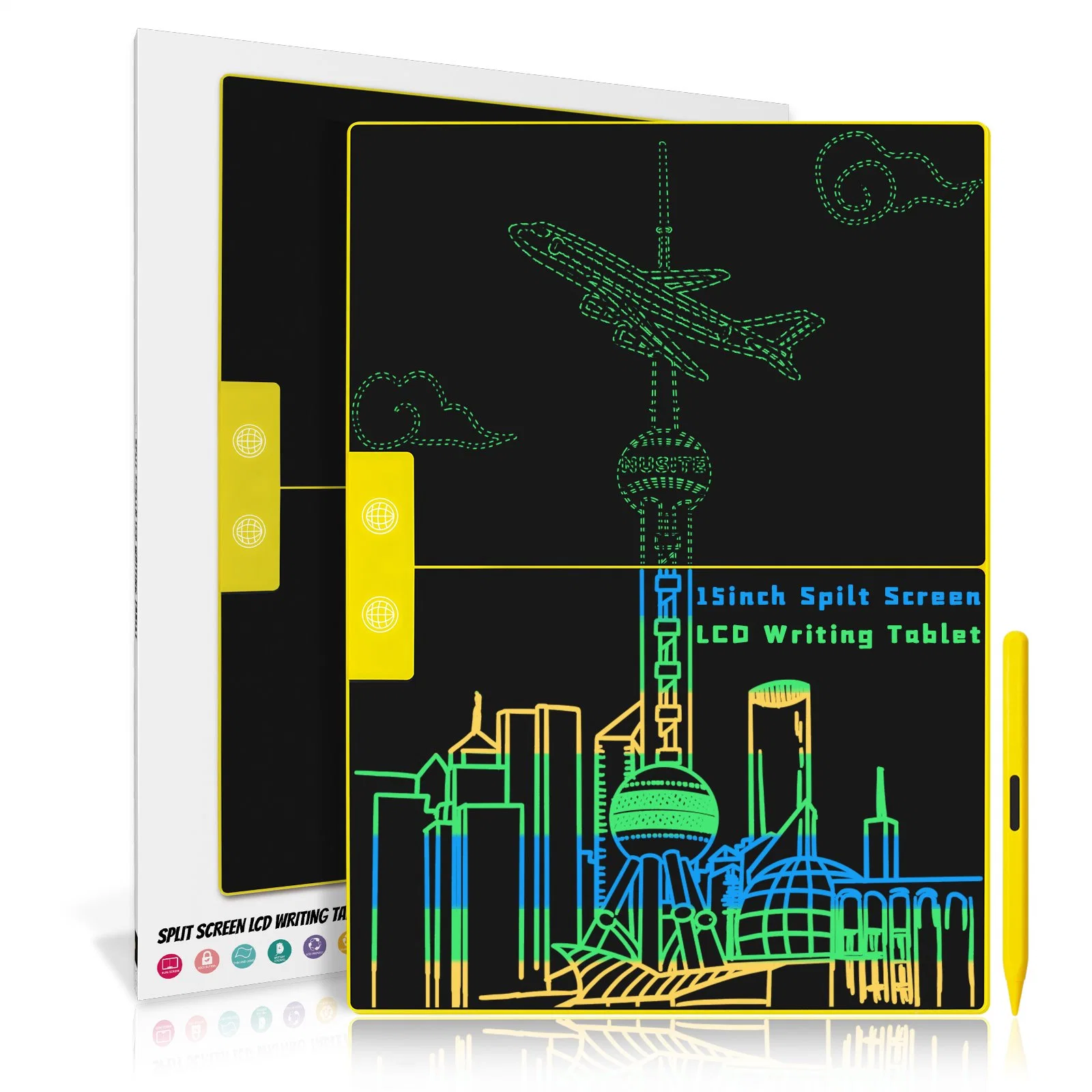 Fuerte imán integrado, de 15 pulgadas LCD de pantalla dividida tableta de escritura de dos-en-uno Multi-Usage Diseño Tablero de dibujo ecológica