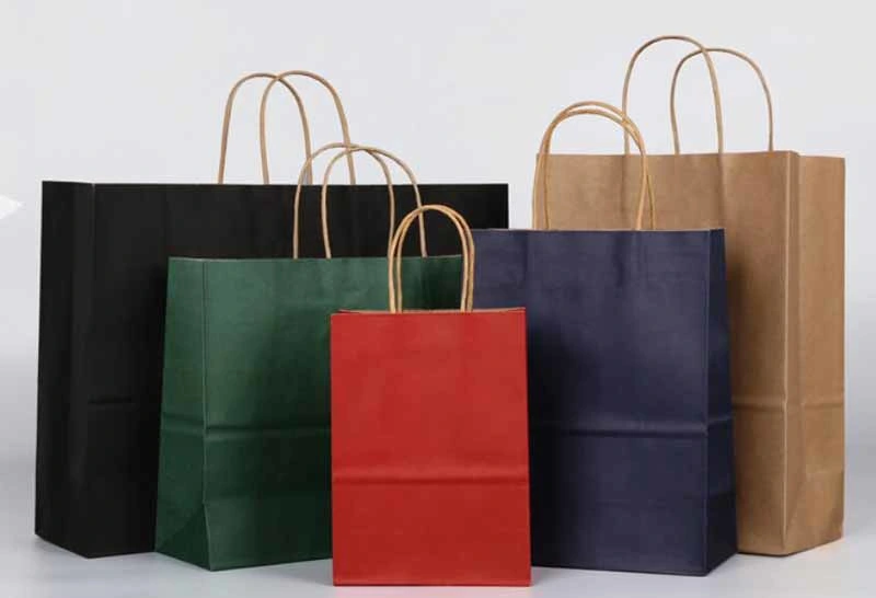 Big Side Gusset Big Bottom Recyclable Brown Kraft Paper Bag with Custom Shopping Paper Bag for Food with Twist Flat Handle