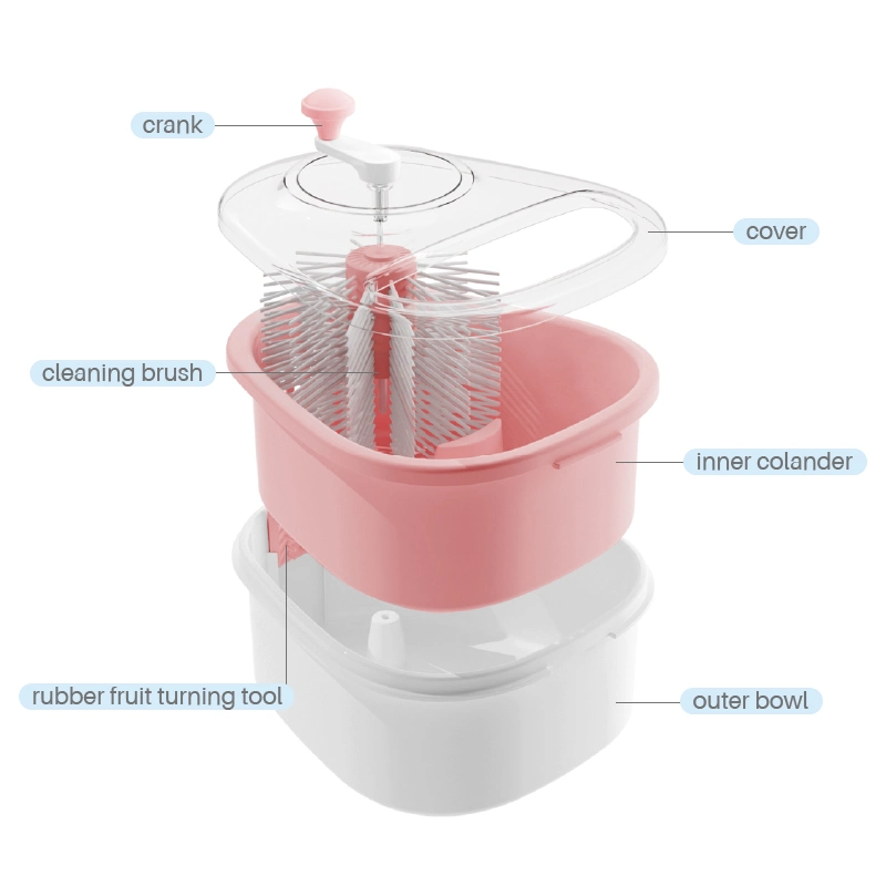 Joyloop Fruit Cleaning Device, Large Fruits Washing Spinner with Bowl, Lid, Colander, Crank and Self-Draining System