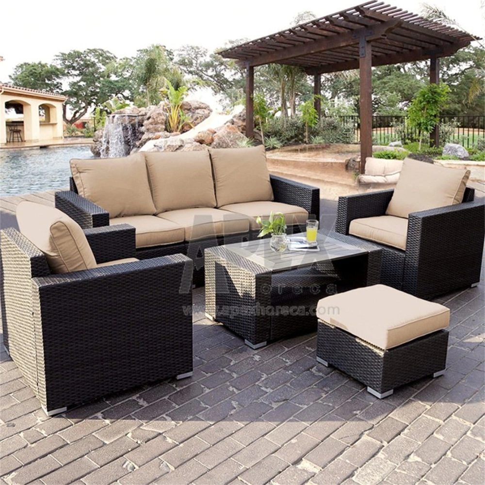 Hot Sale Modern Luxury Outdoor Rattan Furniture Aluminum Sofa Set with Waterproof Cushion