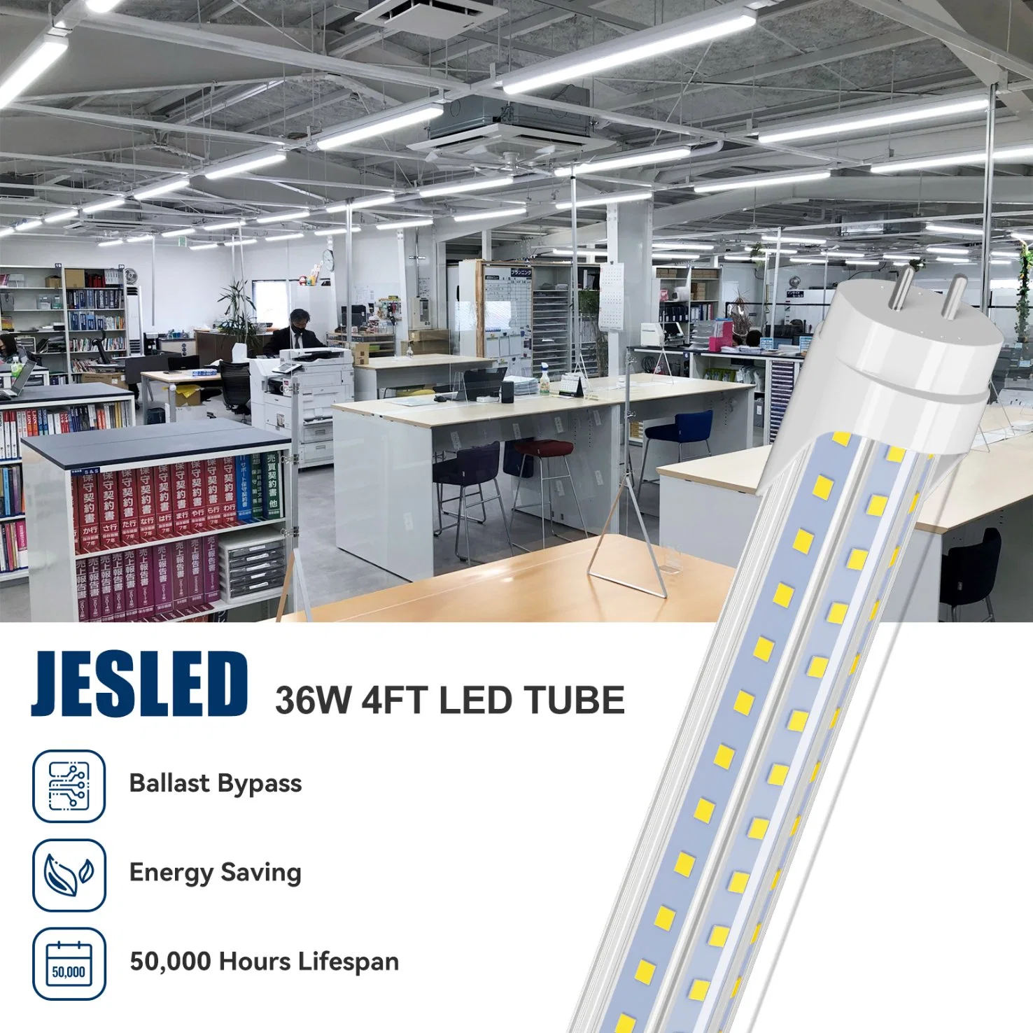 Jesled Patented Design 36W 4FT T8 LED Tube for Indoors Warehouse Workshop