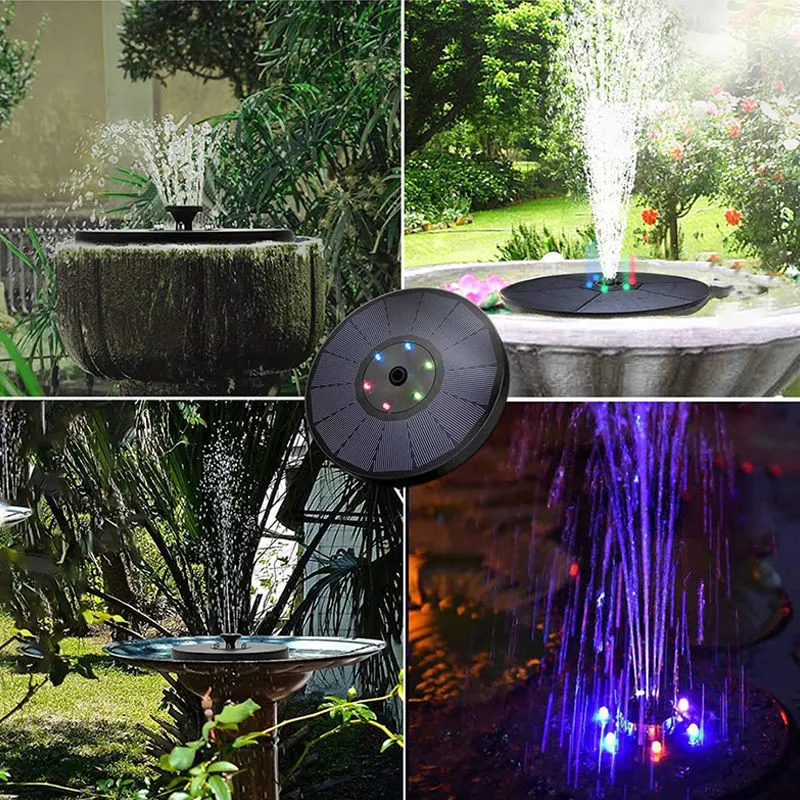 7 Nozzles 5.5W Landscape Large Solar Panel Water Submersible Bird Bath Fountains Upgraded Garden Pump with LED Lights Outdoor