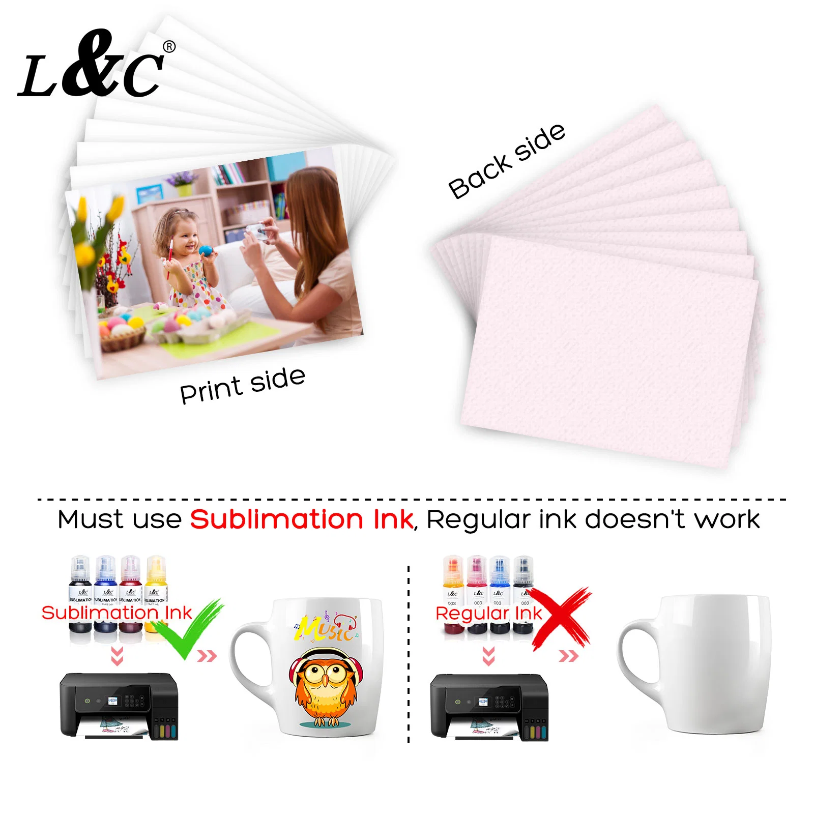 L&C 2021 OEM Custom Package Logo New A3 A4 Size 100 PCS China Sublimation Paper Heat Press Sublimation Paper for Epson 7820 Et-2760