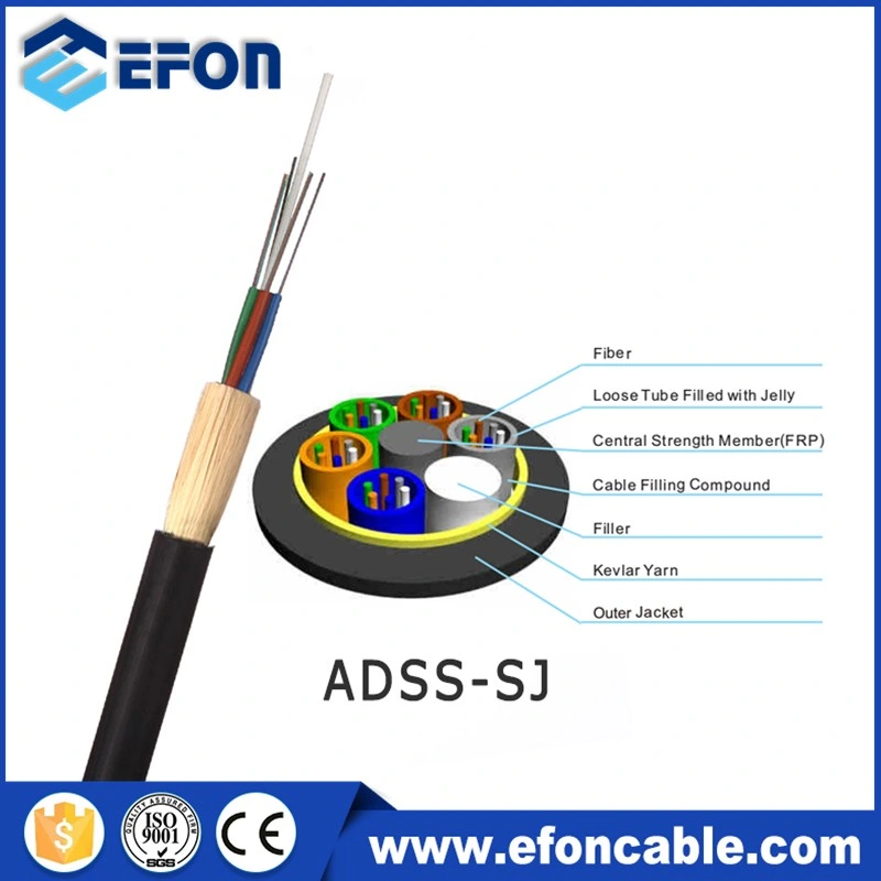 24/48/96 Cores Non-Metallic Kevlar Yarn Optic Fiber Cable ADSS Single Jacket Mini Span Cable (Max150meters)