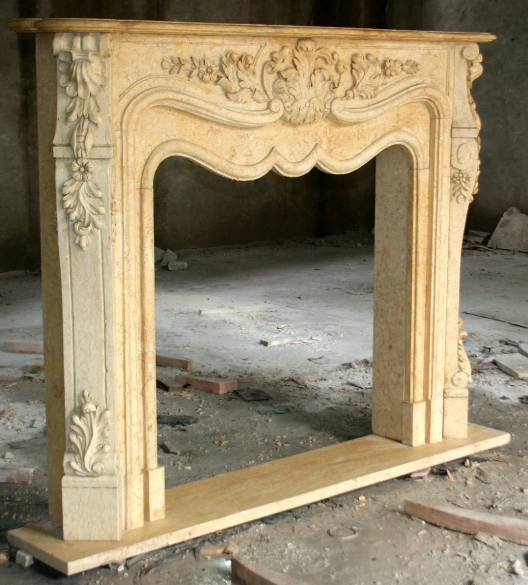 Antique Style Arts Crafts with Flower Pattern Marble Fireplace (SYMF-1239)