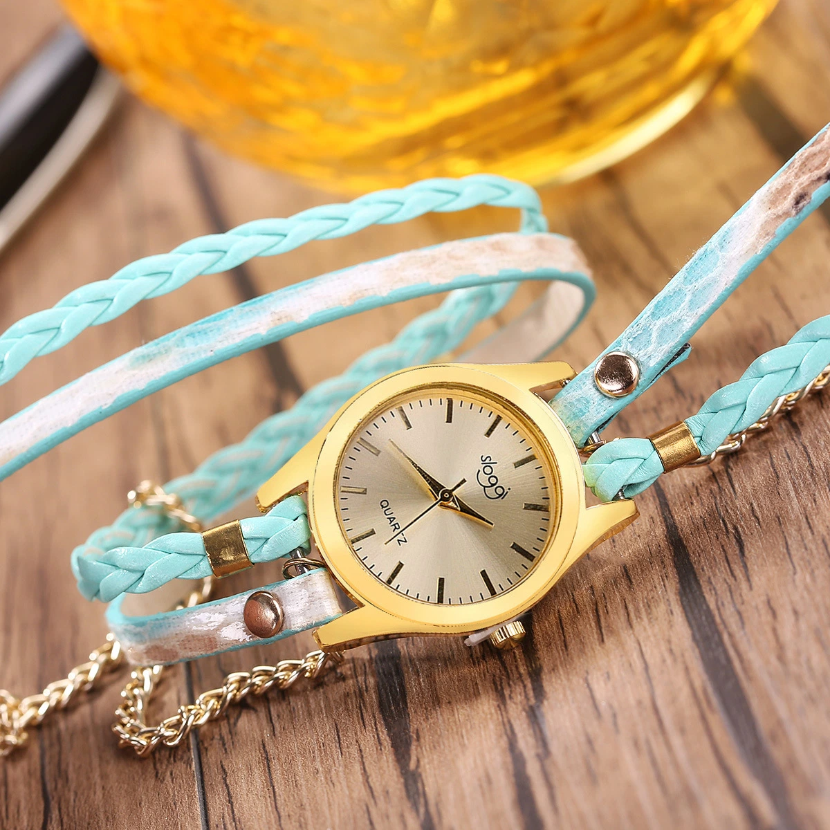 La mujer de piel sintética de serpentina multicapa ajustar el reloj de cuarzo reloj de pulsera Relojes de Mujer moda perfecta Idea de regalo Esg13630