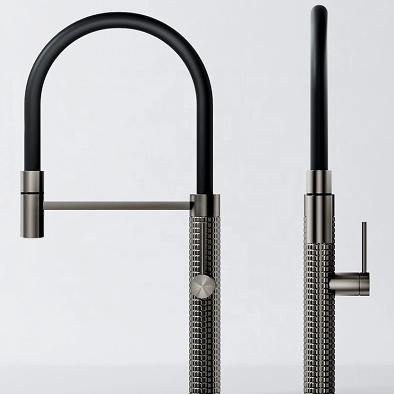 High End Quality Modern Grey Kitchen Sink Tap Silicone Tube Brass Faucets