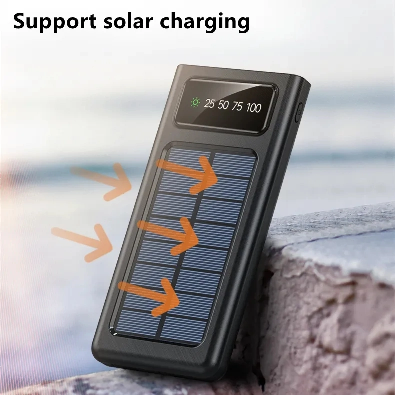 20000mAh Portable Fast Charge Solar Power Bank Digital Display LED Flashlight