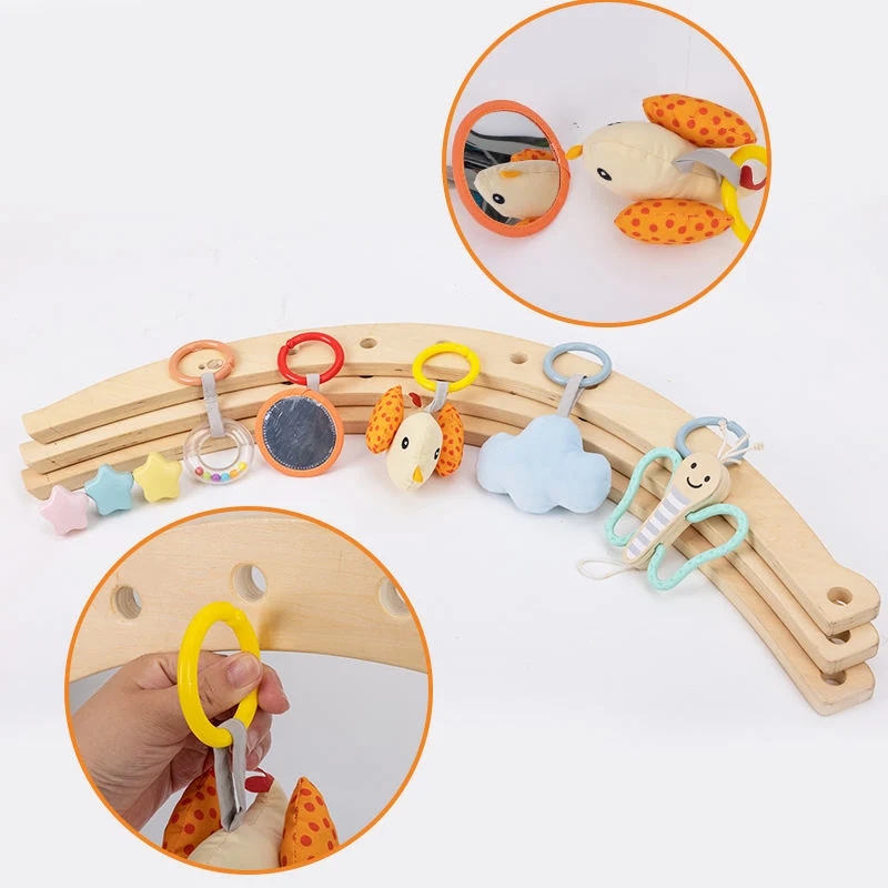 Montessori Madeira Baby Play ginásio com tapete de brincadeira e 3 Brinquedos suspensos