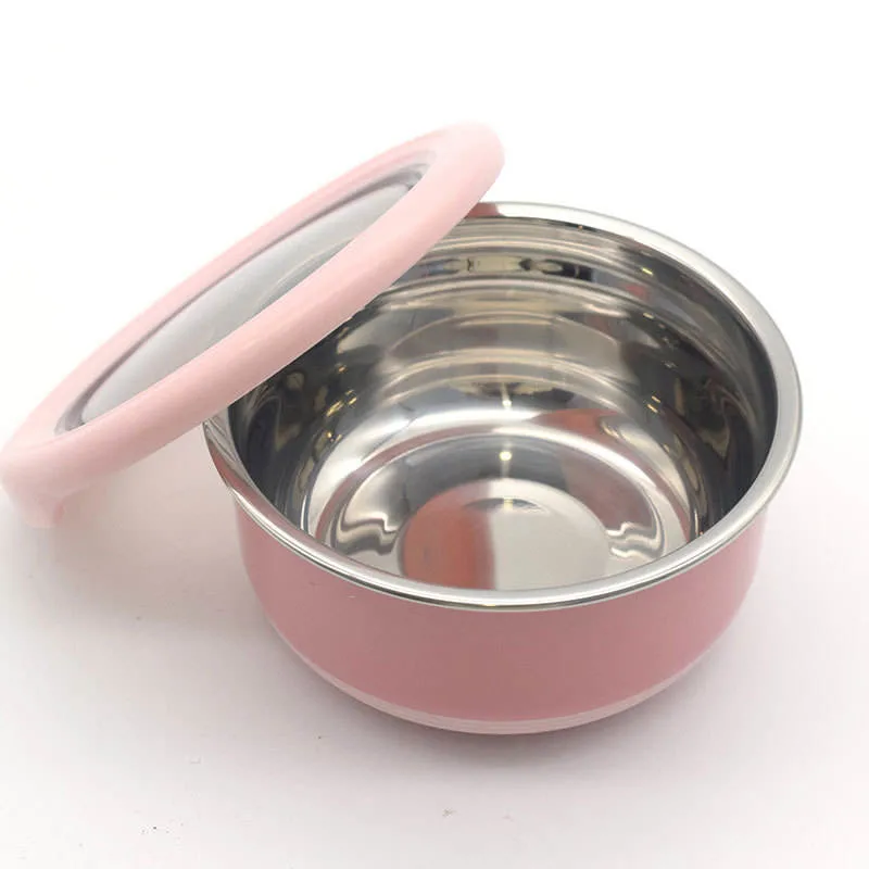 Stainless Steel Fresh-Keeping Box Anti-Scalding Lunch Box Round Shape Sealed Bowl Set