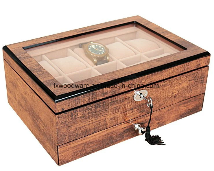 Antique Brown Piano Finish Wooden Watches Jewelry Display Storage Packaging Gift Box