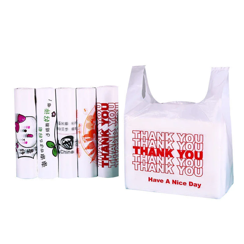 Eco-Friendly Transparent Supermarket Carryout Shopping T-Shirt Plastic Bags Roll