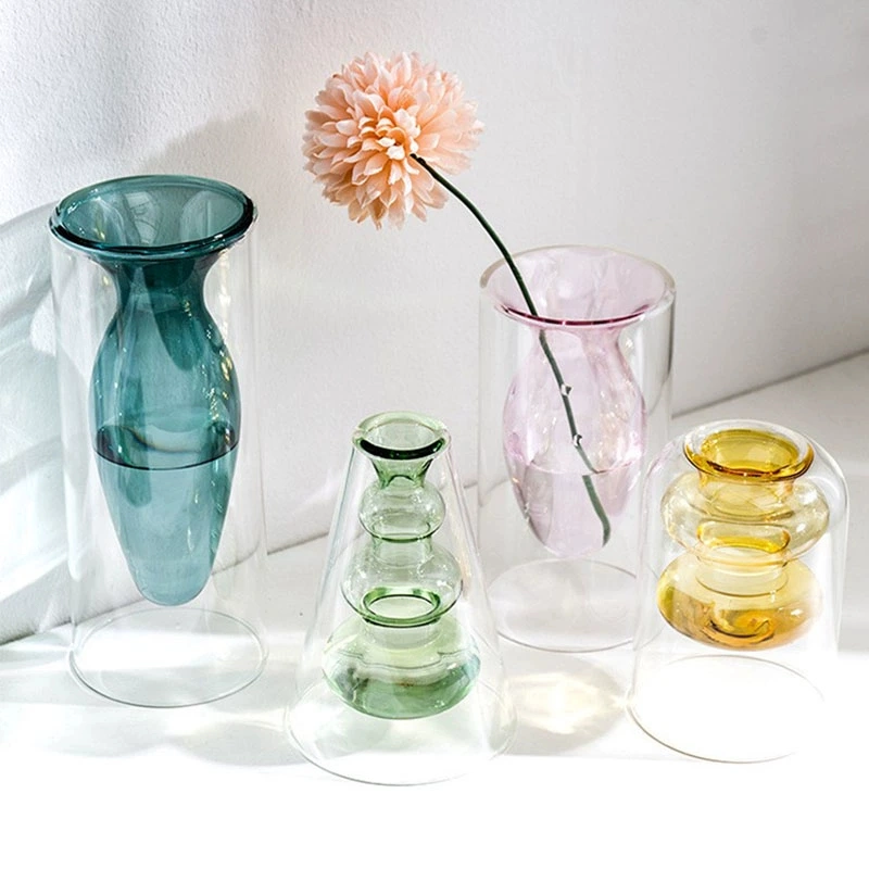 High quality/High cost performance  Colored Acrylic Flower Vases Small Glass Vases for Home Decoration Wedding Glass Gift Vases Candle Holder