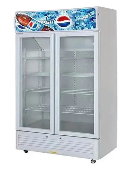 650L Dual Door Beverage Upright Freezer Display Cooler/Drinks Refrigerator for Supermarkets