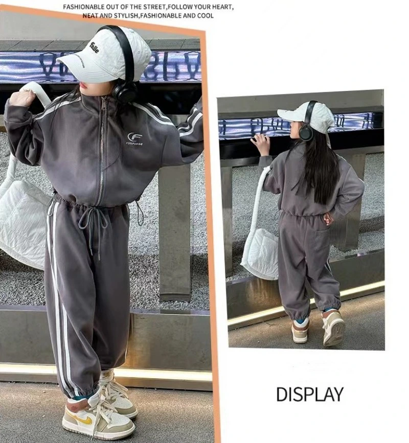 Girl's Sport Suit Grey Spring Autumn Conformtable Sports Garment Cotton