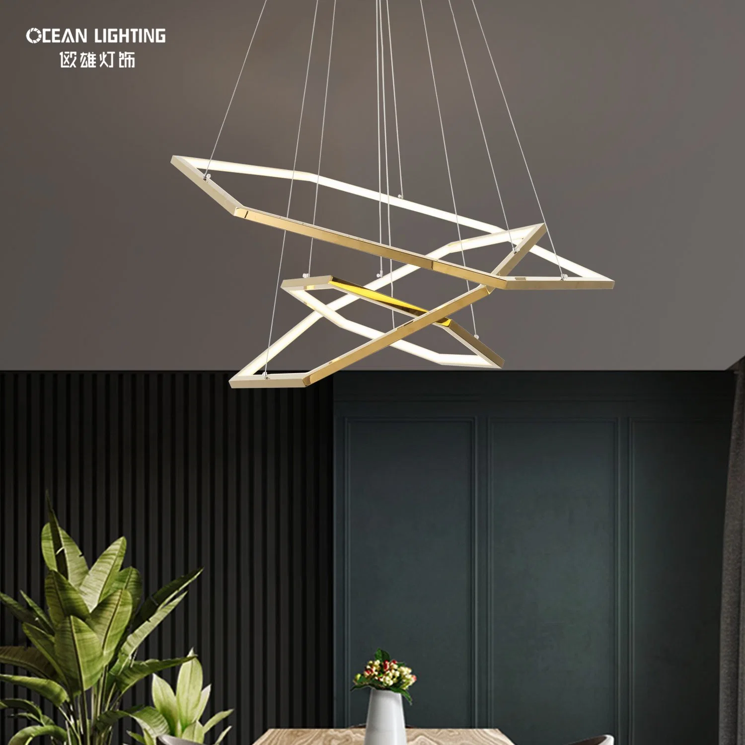 Ocean Lighting Simple Hanging Decorative Circle Rings Gold Luxury Modern LED Pendant Light